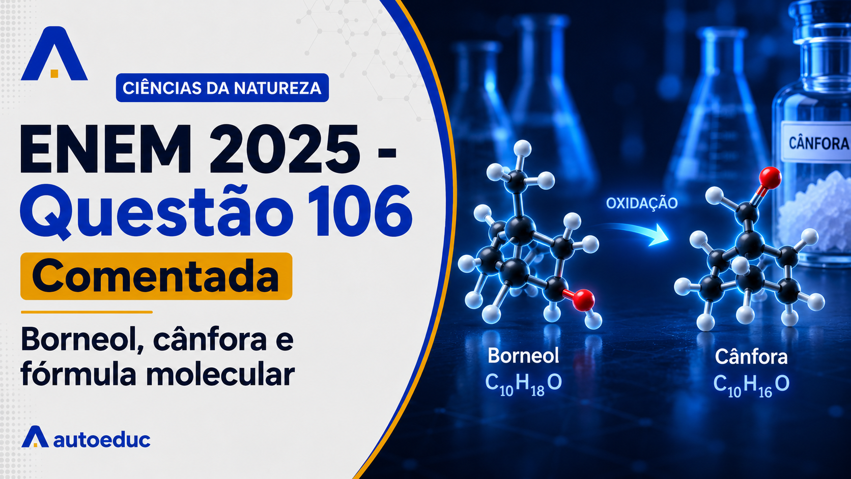 Resolução comentada da questão 106 de Química do ENEM 2025 sobre funções orgânicas e reações de oxidação, com explicação passo a passo e análise das alternativas.