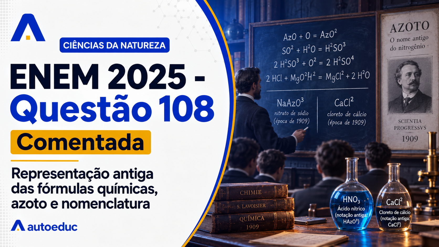 Resolução comentada da questão 108 de Química do ENEM 2025 sobre fórmulas químicas e representação de substâncias, com explicação passo a passo e análise das alternativas.